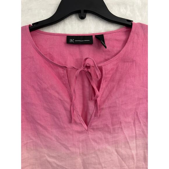 INC Pink Ombre 100% Linen Top 12 M L Beachy Pleated Back - Picture 4 of 8